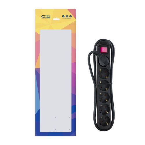 Nanocable Regleta de 6 Tomas con Interruptor, 1.4 m, Negro