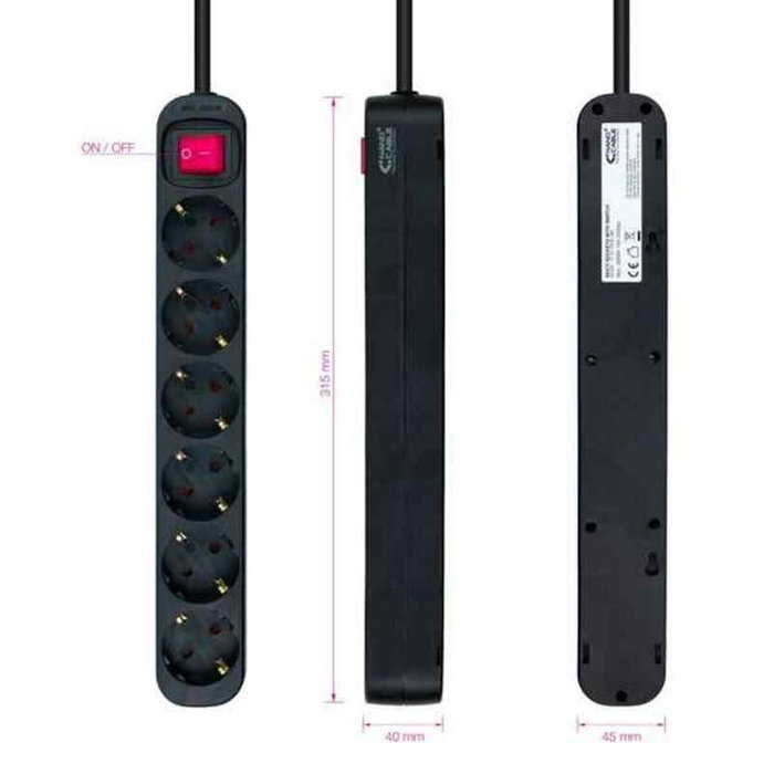 Nanocable Regleta de 6 Tomas con Interruptor, 1.4 m, Negro