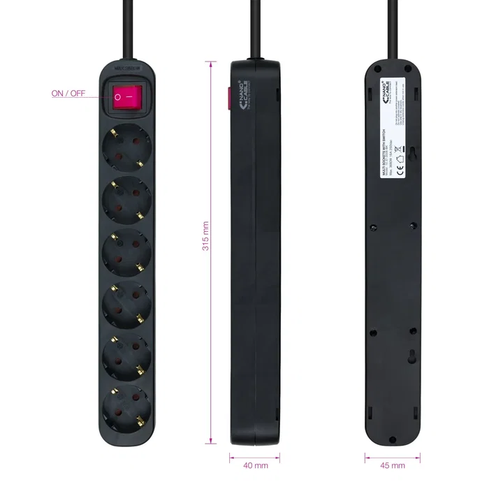 Nanocable Regleta de 6 Tomas con Interruptor, 1.4 m, Negro Nanocable Regleta de 6 Tomas con Interruptor, 1.4 m, Negro