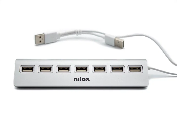 Nilox Hub 7 puertos USB 2.0 de Aluminio Gris Nilox Hub 7 puertos USB 2.0 de Aluminio Gris