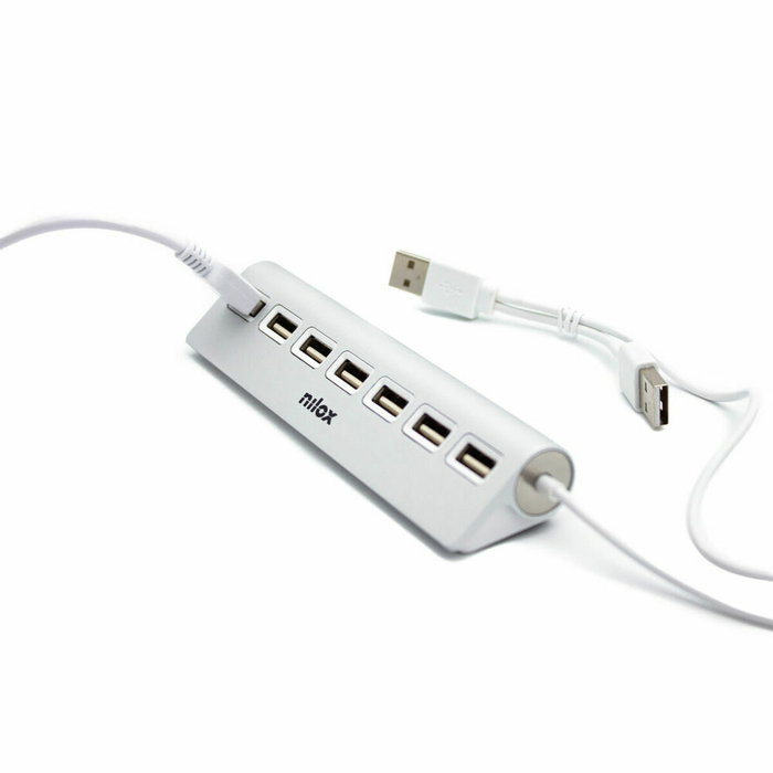 Nilox Hub 7 puertos USB 2.0 de Aluminio Gris Nilox Hub 7 puertos USB 2.0 de Aluminio Gris