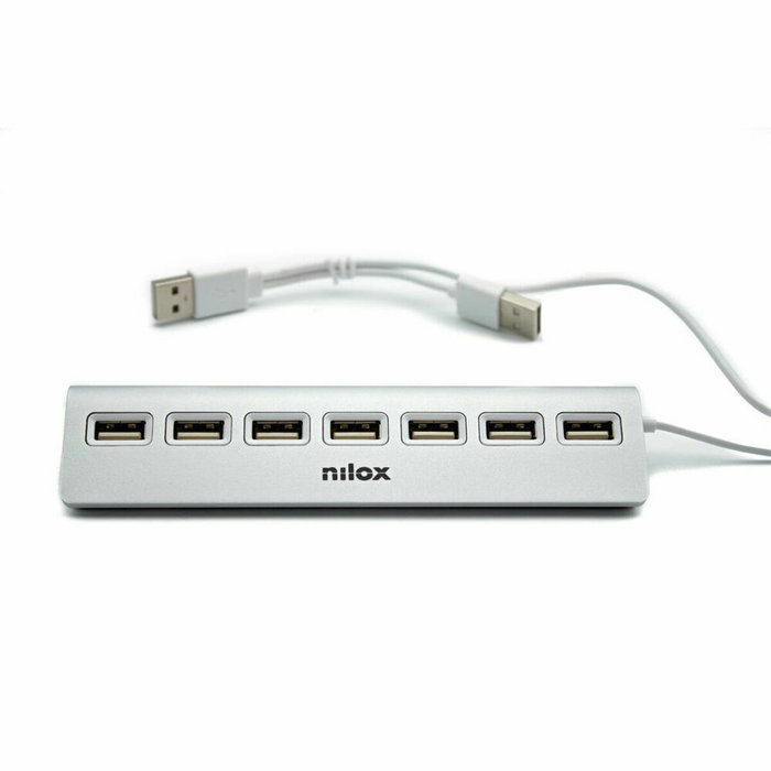 Nilox Hub 7 puertos USB 2.0 de Aluminio Gris Nilox Hub 7 puertos USB 2.0 de Aluminio Gris