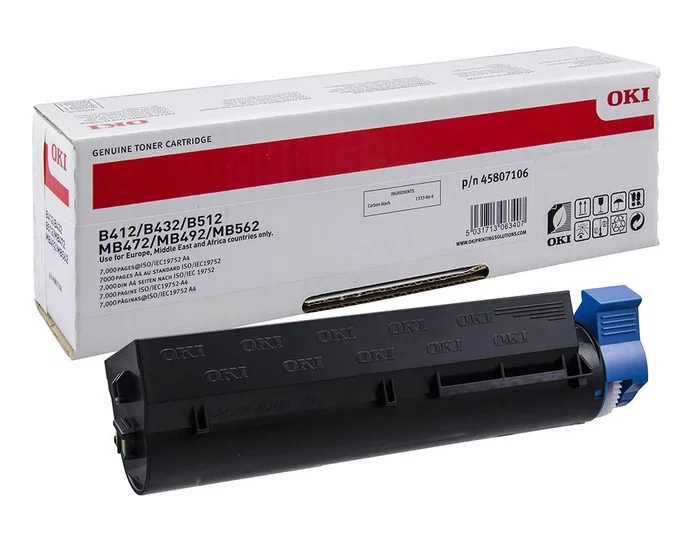 Oki Cartucho de Tóner Negro 45807106 para Series B412/B432/B512 y MB472/MB492/MB562 Oki Cartucho de Tóner Negro 45807106 para Series B412/B432/B512 y MB472/MB492/MB562