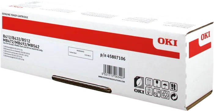 Oki Cartucho de Tóner Negro 45807106 para Series B412/B432/B512 y MB472/MB492/MB562 Oki Cartucho de Tóner Negro 45807106 para Series B412/B432/B512 y MB472/MB492/MB562