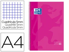 Oxford Bloc Espiral Tapa Extradura DIN A4 80 Hojas Cuadricula 5 mm Color Rosa