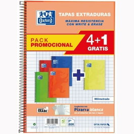 Oxford Cuaderno Espiral Write&Erase Folio 80 Hojas Milimetrado Pack 4+1 Colores Vivos