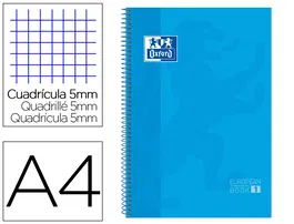 Oxford Bloc Espiral Tapa Extradura DIN A4 80 Hojas Cuadricula 5 mm Color Turquesa