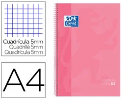 Oxford Bloc Espiral Tapa Extradura Microperforado DIN A4 80 Hojas Cuadros 5 mm Color Rosa Dulce