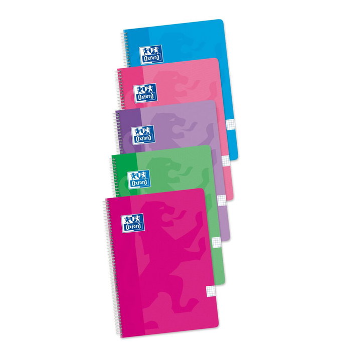 Oxford Pack de 5 Cuadernos School Espiral Folio 80 Hojas 4x4mm Tapa Blanda
