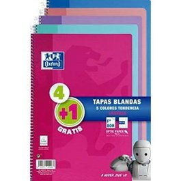 Oxford Pack de 5 Cuadernos School Espiral Folio 80 Hojas 4x4mm Tapa Blanda