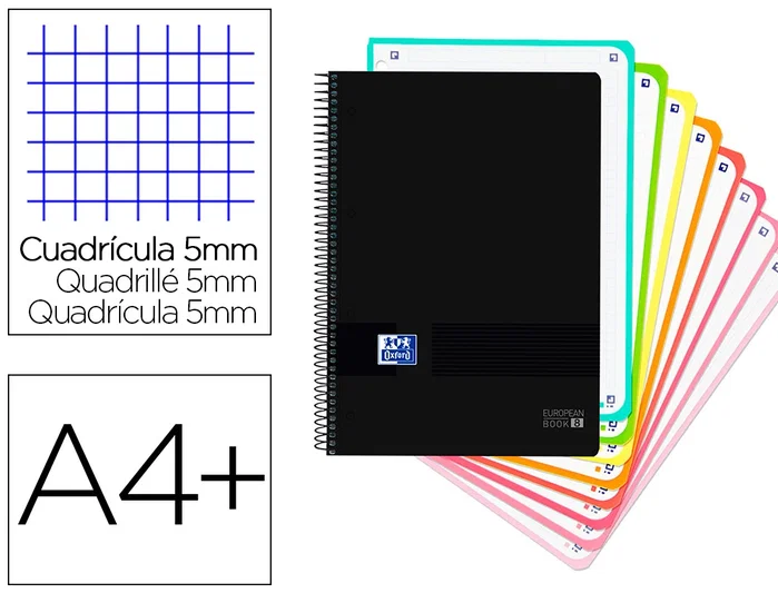 Oxford Cuaderno Espiral Ebook 160 Hojas Din A4+ Cuadrícula 5 mm Black'n Colors Turquesa Oxford Cuaderno Espiral Ebook 160 Hojas Din A4+ Cuadrícula 5 mm Black'n Colors Turquesa