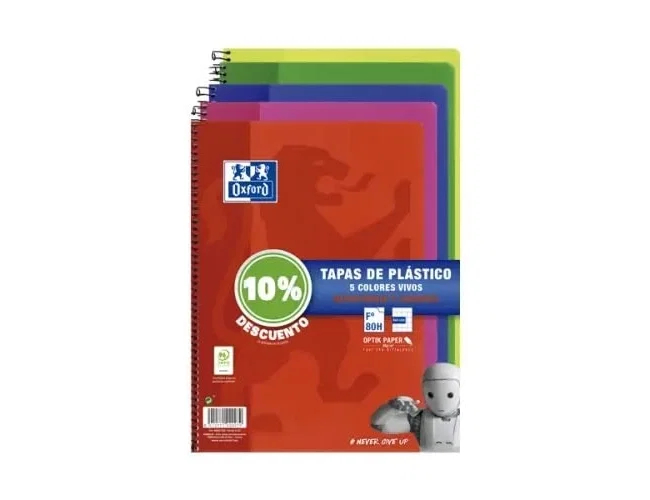 Oxford Pack 5 Cuadernos Espiral Folio 80 Hojas 4x4mm Colores Vivos