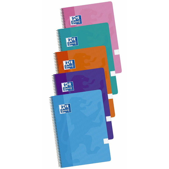 Oxford Pack 5 Cuadernos Espiral Folio 80 Hojas 4x4mm Colores Tendencia