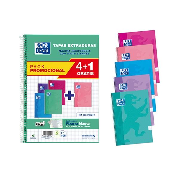Oxford Cuaderno Espiral Write&Erase Folio 80 Hojas 4x4mm Pack 4+1 Colores Tendencia Oxford Cuaderno Espiral Write&Erase Folio 80 Hojas 4x4mm Pack 4+1 Colores Tendencia