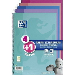 Oxford Pack 4+1 Cuadernos Espiral Write&Erase Folio 80 Hojas Cuadro 4x4 mm Colores Tendencia