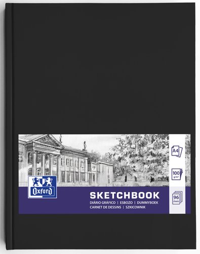 Oxford Artbook Cuaderno de Dibujo Cosido 96 Hojas A4 Color Crema Tapa Negra