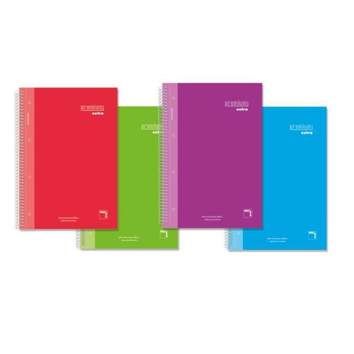 Pacsa Sam Premium Cuaderno A4 120 Hojas Rayado 5x5 + Greca Pack 4 Unidades Surtidas
