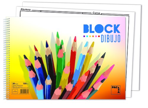 Pacsa Bloc de Dibujo Colours con Espiral y Recuadro, 230x330 mm, 130g (Pack de 10)