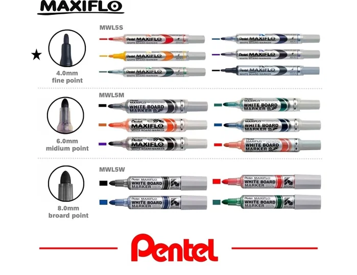 Pentel Marcador Pizarra Blanca Maxiflo MWL-5S Negro Caja 12 UD
