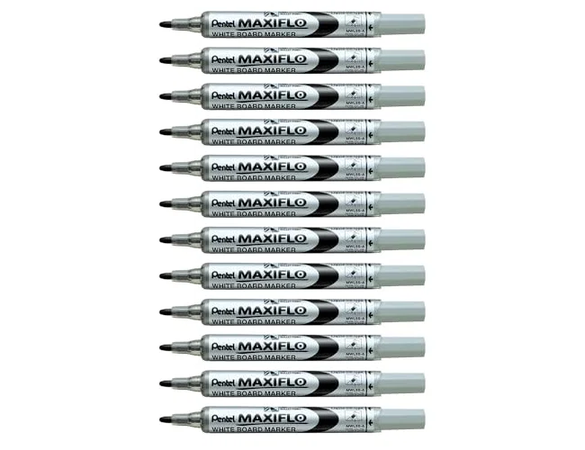 Pentel Marcador Pizarra Blanca Maxiflo MWL-5S Negro Caja 12 UD