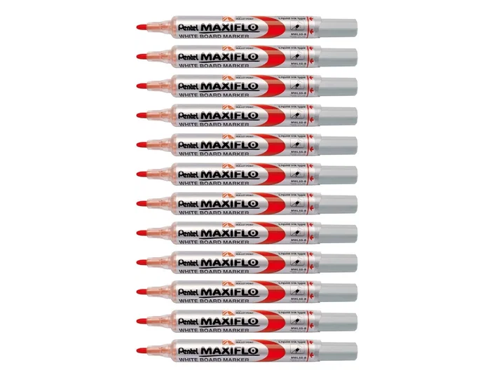 Pentel Marcador Maxiflo MWL-5S Rojo, Pack de 12 unidades