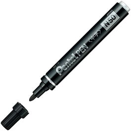 Pentel Marcador Permanente N50-AE Cuerpo Aluminio Negro Punta Media Conica 12 Unidades