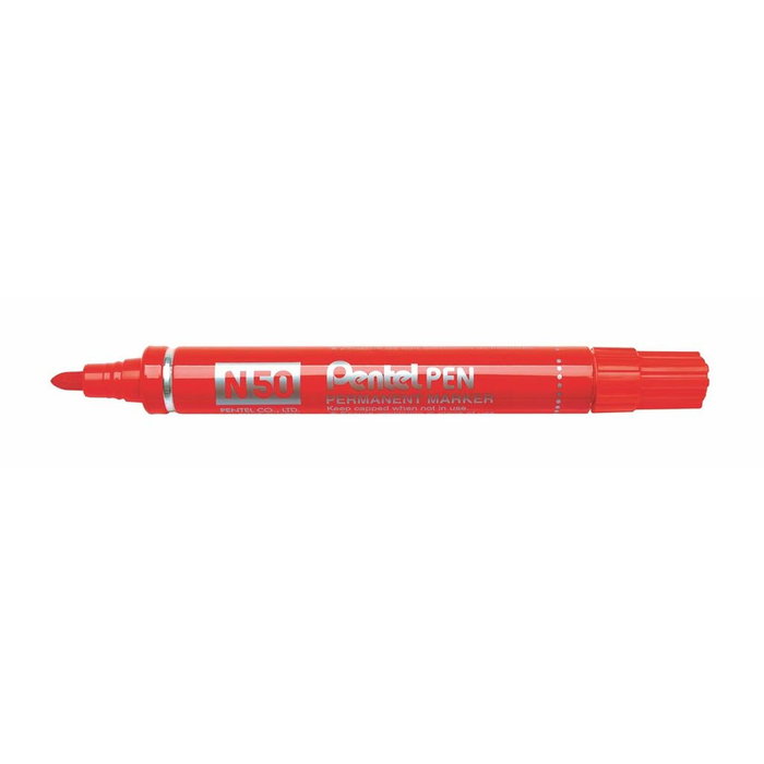 Pentel Marcador Permanente N50-BE Cuerpo de Aluminio Rojo con Punta Media Cónica Pack de 12 unidades