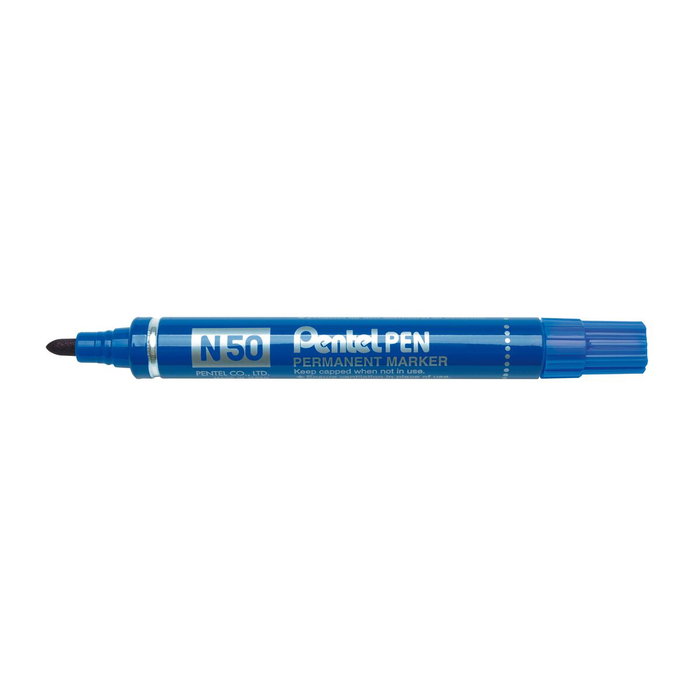 Pentel Pen N50-BE Marcador Permanente Azul con Cuerpo de Aluminio y Punta Media Cónica