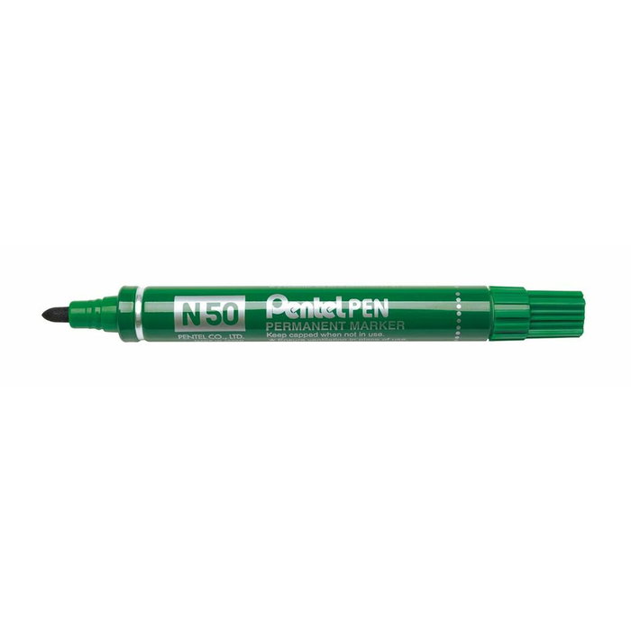 Pentel Marcador Permanente N50-BE Cuerpo de Aluminio Verde Punta Media Cónica Pack de 12 unidades