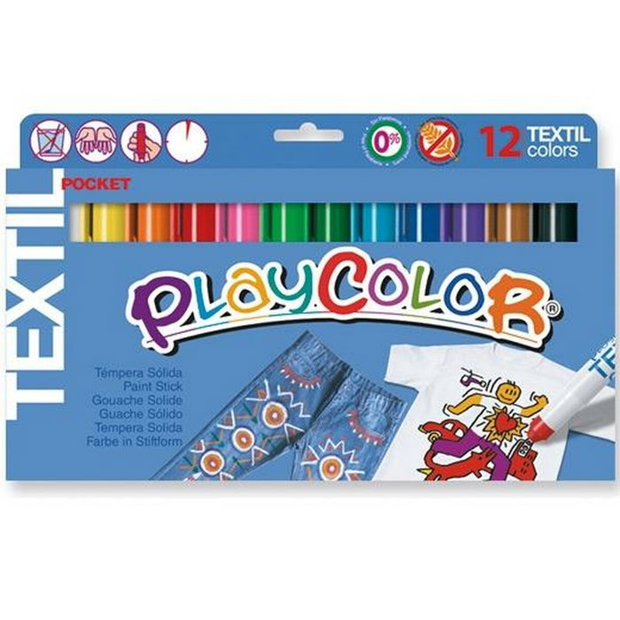 PLAYCOLOR Témperas Sólidas Textil Pocket Estuche de 12 Colores