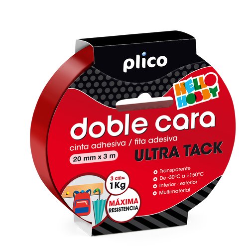 Plico Cinta Adhesiva Doble Cara Ultra Tack Transparente 20mm x 3m