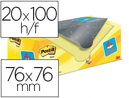 Post-it Bloc de Notas Adhesivas 654 76x76 mm Amarillo Canario Pack de 20 Post-it Bloc de Notas Adhesivas 654 76x76 mm Amarillo Canario Pack de 20