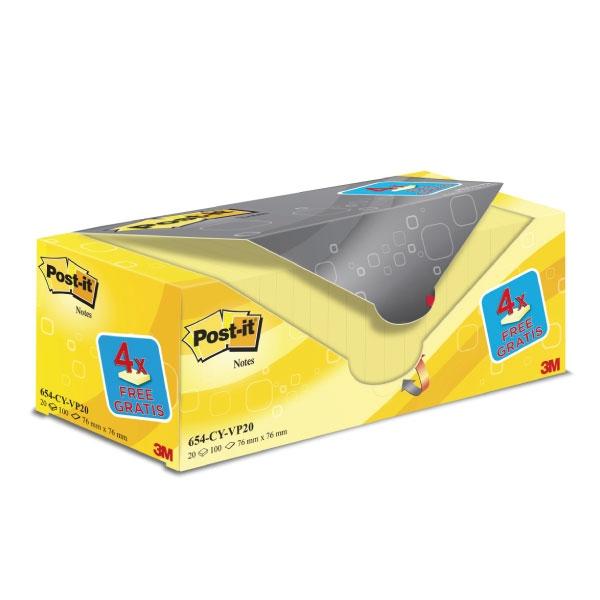 Post-it Bloc de Notas Adhesivas 654 76x76 mm Amarillo Canario Pack de 20 Post-it Bloc de Notas Adhesivas 654 76x76 mm Amarillo Canario Pack de 20