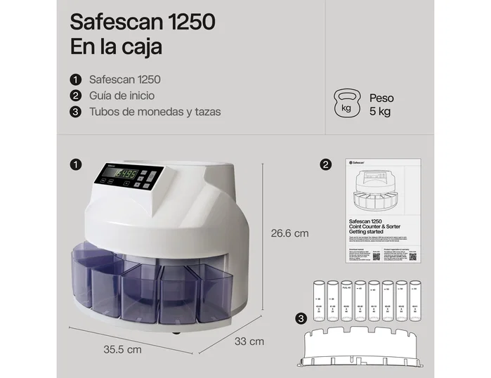Safescan 1250 Contadora y Clasificadora de Monedas para Euro