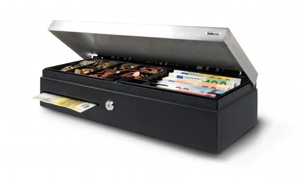 Safescan SD-4617S Cajón Portamonedas, 6 Compartimentos para Billetes y 8 para Monedas, Negro y Plata