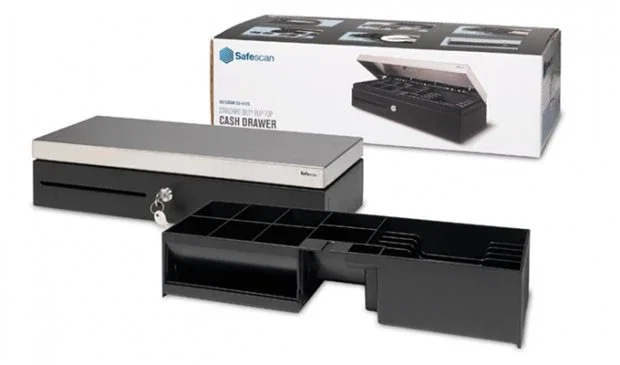 Safescan SD-4617S Cajón Portamonedas, 6 Compartimentos para Billetes y 8 para Monedas, Negro y Plata