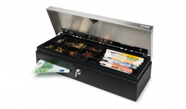 Safescan SD-4617S Cajón Portamonedas, 6 Compartimentos para Billetes y 8 para Monedas, Negro y Plata