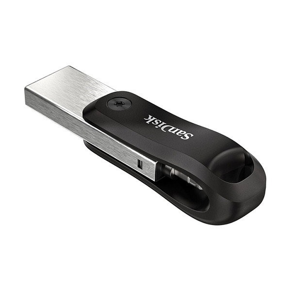 SanDisk 00183589 iXpand Go 256GB - Pendrive USB 3.2 Gen 1 y conector Lightning para iPhone, iPad - Giratorio, color Negro/Plata