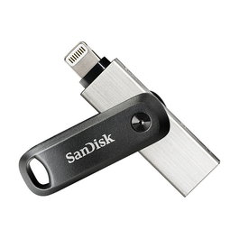SanDisk 00183589 iXpand Go 256GB - Pendrive USB 3.2 Gen 1 y conector Lightning para iPhone, iPad - Giratorio, color Negro/Plata