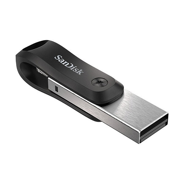 SanDisk 00183589 iXpand Go 256GB - Pendrive USB 3.2 Gen 1 y conector Lightning para iPhone, iPad - Giratorio, color Negro/Plata