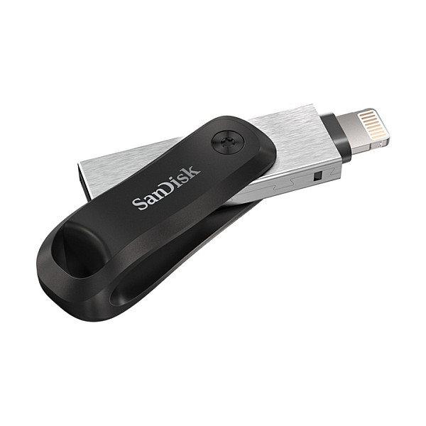 SanDisk 00183589 iXpand Go 256GB - Pendrive USB 3.2 Gen 1 y conector Lightning para iPhone, iPad - Giratorio, color Negro/Plata