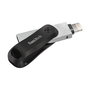 SanDisk 00183589 iXpand Go 256GB - Pendrive USB 3.2 Gen 1 y conector Lightning para iPhone, iPad - Giratorio, color Negro/Plata