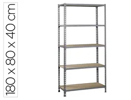 Simonrack Estantería Metálica Maderclick Mini 5-400 con 5 Baldas de Madera, Carga 150 kg, Dimensiones 180x80x40 cm, Color Gris