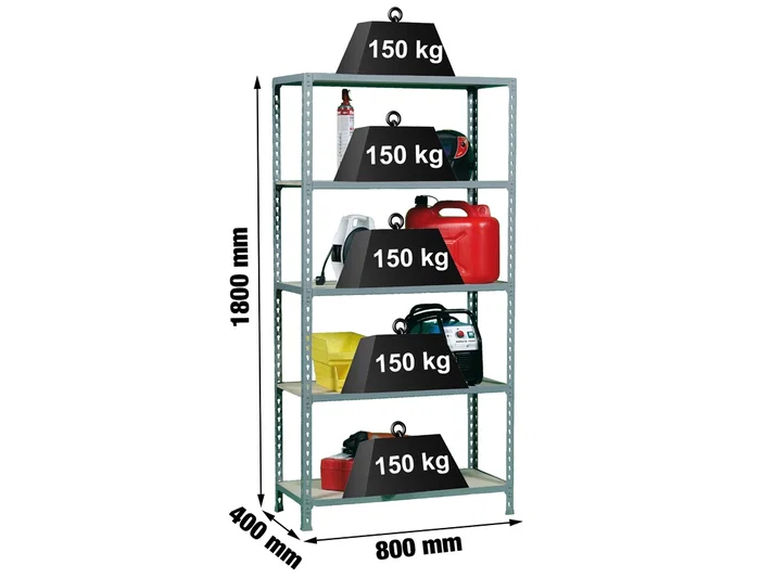Simonrack Kit Maderclick Mini 5/400 Estantería Metálica Gris/Madera 5 Estantes 150 kg por Estante 180x80x40cm