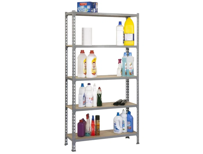 Simonrack Kit Maderclick Mini 5/400 Estantería Metálica Gris/Madera 5 Estantes 150 kg por Estante 180x80x40cm