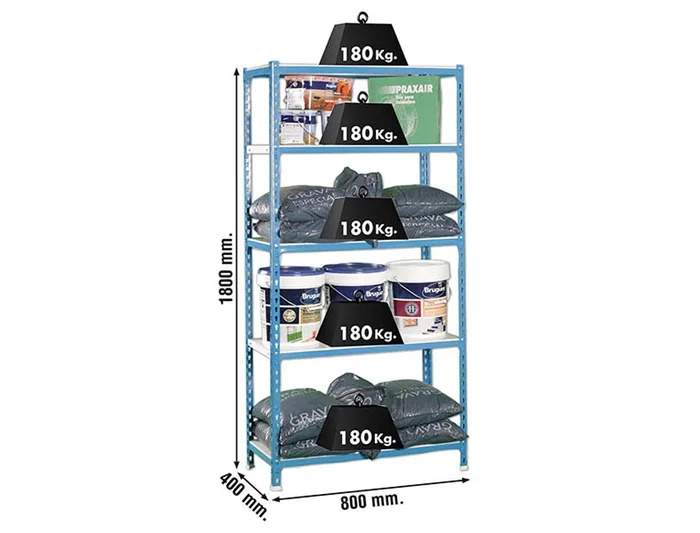 Simonrack Estantería Metálica Kit Simonclick Mini 5/400 Azul/Blanco 5 Estantes 180kg por Estante 180x80x40cm
