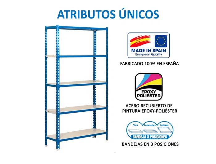 Simonrack Estantería Metálica Kit Simonclick Mini 5/400 Azul/Blanco 5 Estantes 180kg por Estante 180x80x40cm