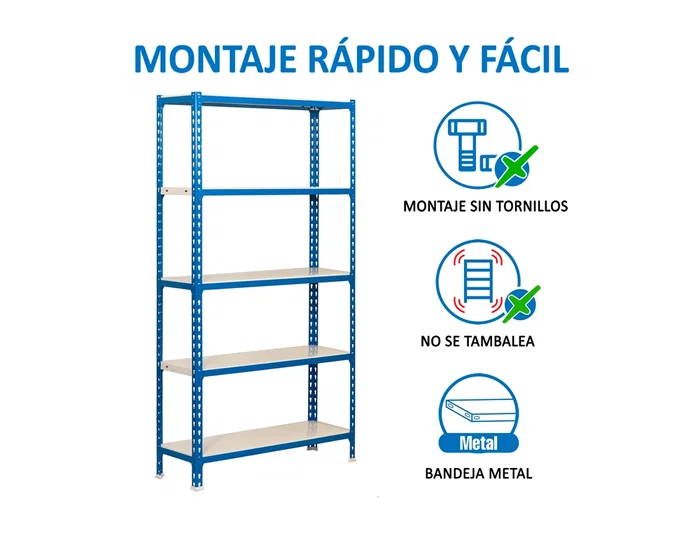 Simonrack Estantería Metálica Kit Simonclick Mini 5/400 Azul/Blanco 5 Estantes 180kg por Estante 180x80x40cm