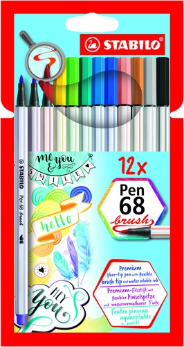 Stabilo Pen 68 Brush Estuche de 12 Rotuladores Colores Surtidos con Punta Pincel Stabilo Pen 68 Brush Estuche de 12 Rotuladores Colores Surtidos con Punta Pincel