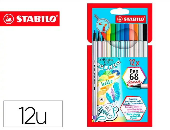 Stabilo Pen 68 Brush Estuche de 12 Rotuladores Colores Surtidos con Punta Pincel Stabilo Pen 68 Brush Estuche de 12 Rotuladores Colores Surtidos con Punta Pincel